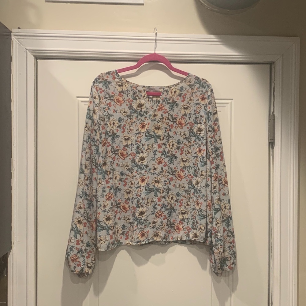 Forever 21 plus floral work blouse 1X light blue